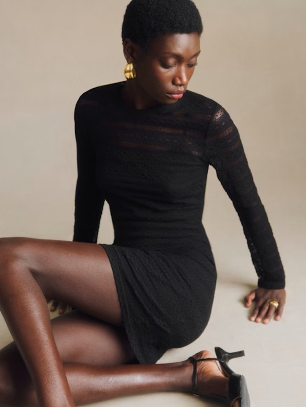 Sezane Black Swiss Dot Ruffle Mini Dress